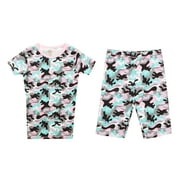 Just Love Pajamas for Girls Snug-Fit Cotton Girls PJ Set Short Sleeve Tee \u0026 Shorts (White - Camo Short Sleeve With Short, 7-8 Years)